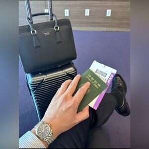 PRADA Saffiano Leather Black Tote Bag Structured Work Bag Elegant Business